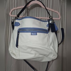 Coach White Leather Hobo Bag with Periwinkle Trim